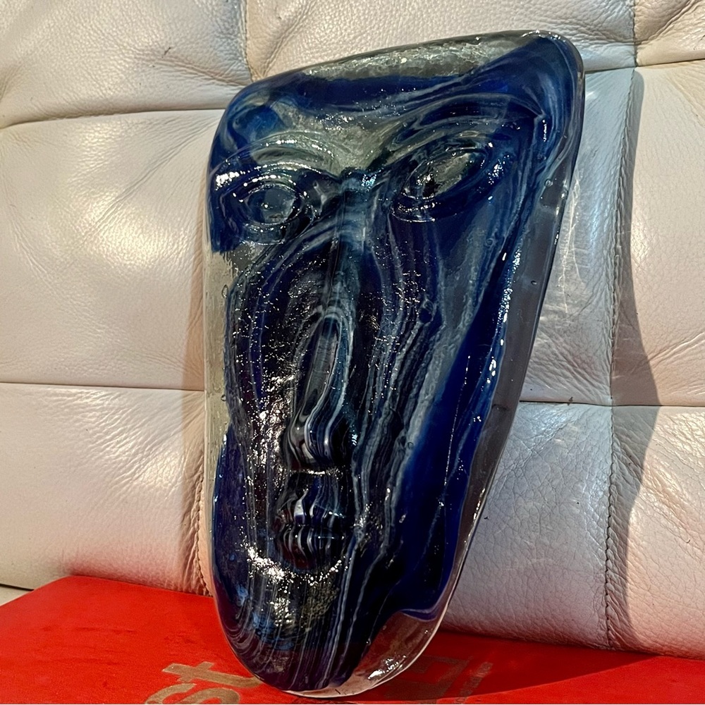 VTG MCM Erik Hoglund for Kosta Boda Blue/Clear Glass Skydreamer Mask Sculpture